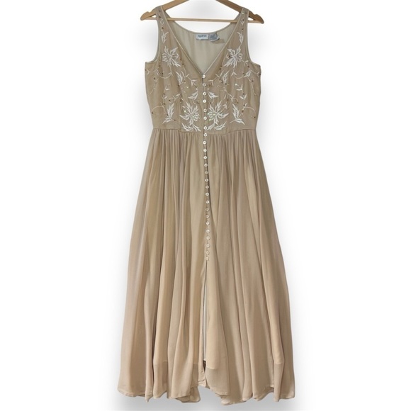 Together Womens 6 Button Front Maxi Dress Fairy Beaded Cottage Western Boho Chic - Picture 1 of 7
